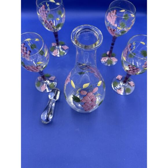 Hand Painted Wine Decanter & Wine Glass Set by Home Essentials & Beyond Grape - Picture 7 of 16